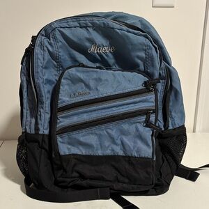 L.L. Bean Blue and Black Backpack with MAEVE embroidered